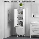 Mobile da Bagno a Colonna 35x31,5x144 cm con 2 Ante e Ripiani in Legno Bianco  