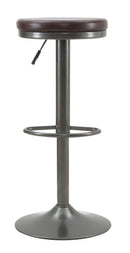 Sgabello Imbottito Round Ø38x60-82 cm in Ferro e Spugna e PU Marrone e Grigio