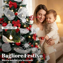 Albero Natale Folto Ø110x180 cm con 200 Luci LED Telecomando 8 Modalità 800 Rami Palline e Nastri in PVC      