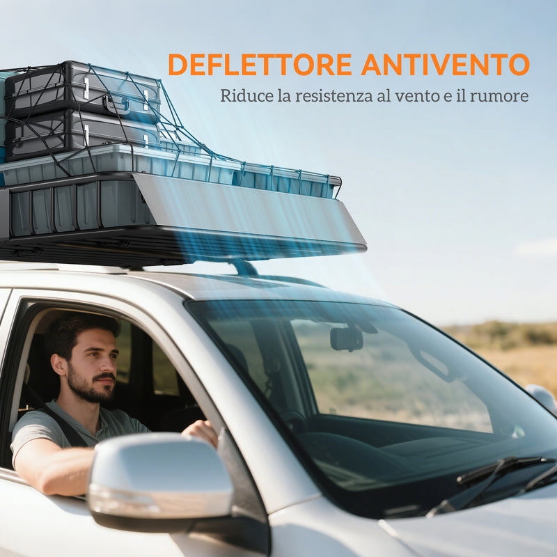 Portapacchi per Auto da 90,7 kg con Deflettori e Guide Laterali 110,5x99,5x18,5 cm in Acciaio Nero 