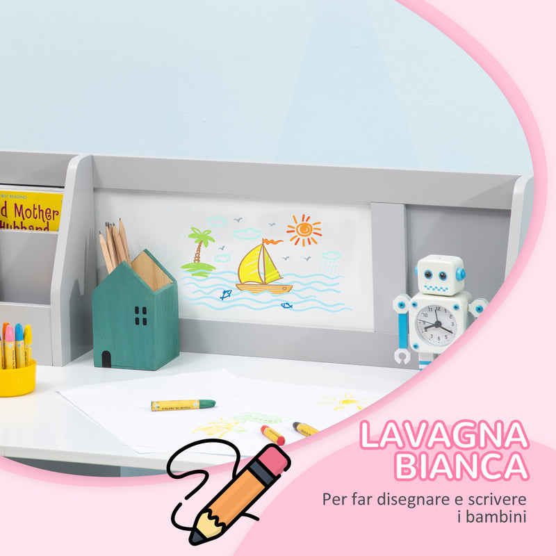 Set Tavolo e Sedie per Bambini 5+ Anni 90x45x 85 cm in Legno Bianco e Grigio      