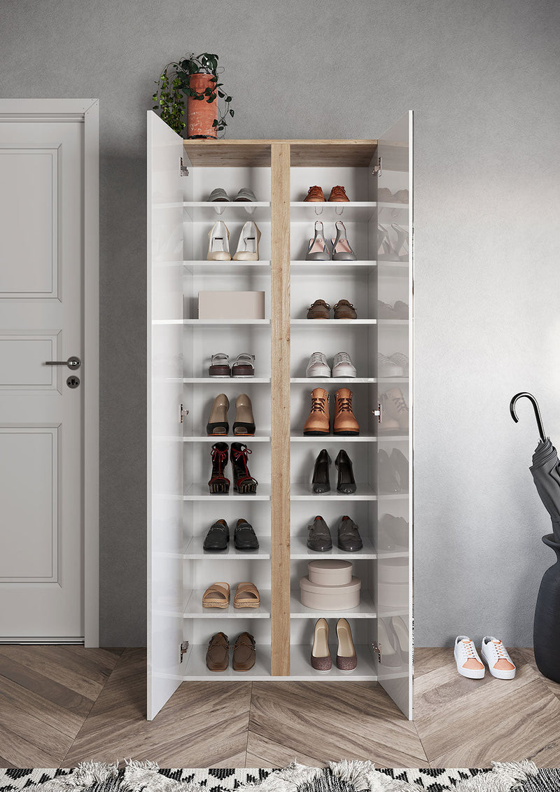 Armadio Guardaroba con Anta a Specchio e Ripiani 70x35x185 cm Frame Bianco Lucido e Cadiz