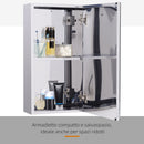 Specchiera Bagno 55x14x30 cm 1 Anta 2 Ripiani in Acciaio 