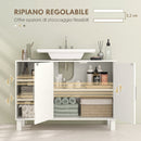 Mobile Sottolavabo per Bagno 90x30x63 cm a 2 Ante con Ripiani Aperti e Regolabili in Pannelli di Particelle e MDF Crema      