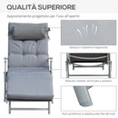 Sdraio da Giardino Pieghevole Reclinabile 137x63,5x100,5 cm in Metallo e con Materassino Grigio