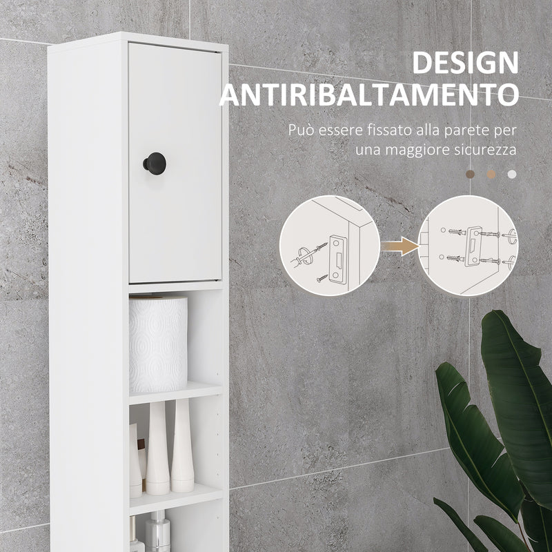 Mobile a Colonna Bagno 20x20x180 cm Design Slim in Legno Bianco  