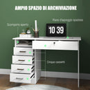 Scrivania Moderna 5 Cassetti con Serratura e 2 Chiavi 110x50x76 cm in Truciolato Bianco