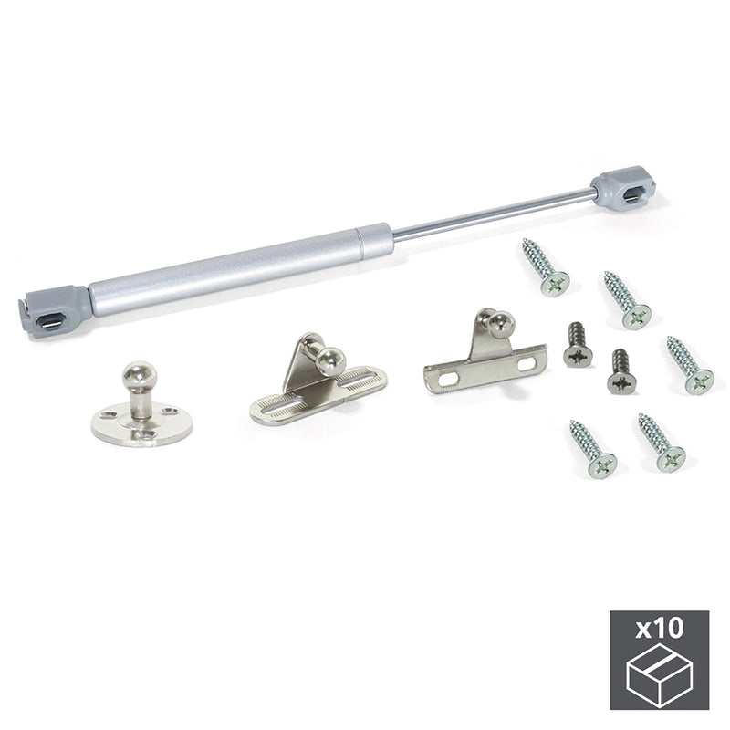 Pistone a Gas per Ante a Ribalta Forza 8 Kg Corsa 100 mm Grigio Metallizzato 10 Pezzi Emuca