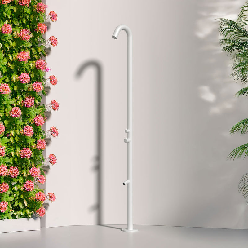 Doccia da Giardino in Acciaio Inox con Soffione Stretto e Lavapiedi Sined Quartu Bianco 