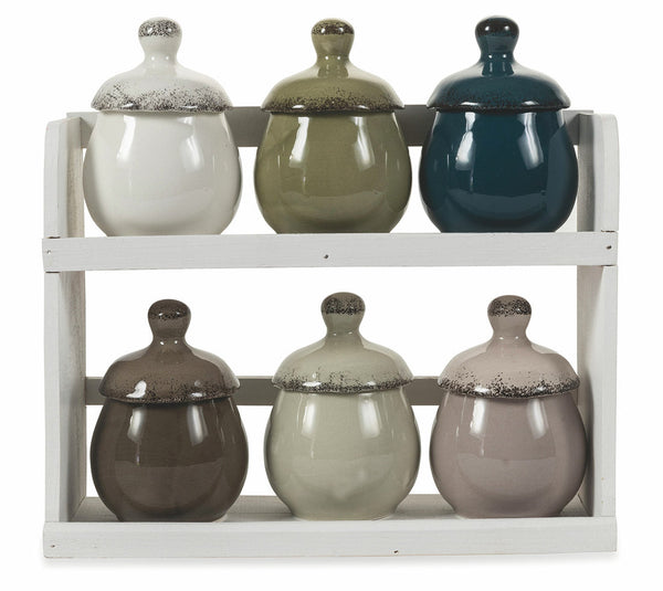 Set 6 Barattolini in Dolomite con Stand in Legno VdE Tivoli 1996 Baita sconto