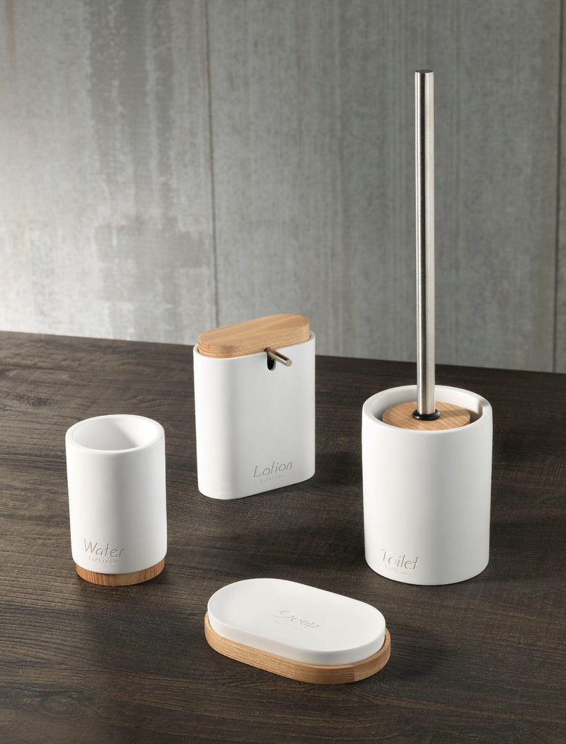 Set 4 Accessori da Bagno in Resina TFT Accessories Bianco e Bambù