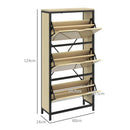 Scarpiera Slim con 3 Cassetti per 18 Paia di Scarpe 60x24x124 cm Ripiani Regolabili Rovere