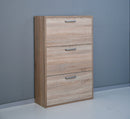 Scarpiera Salvaspazio 3 Ante Doppia Profondità 18 Paia 65x25x99,6 cm in Truciolare Nobilitato Rovere Sonoma