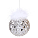 Set 4 Palla con Rombi e Piume Ø10 cm Silver