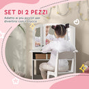 Toeletta Trucco per Bambine Specchio Triplo Rimovibile Tavolo in Legno Bianco  