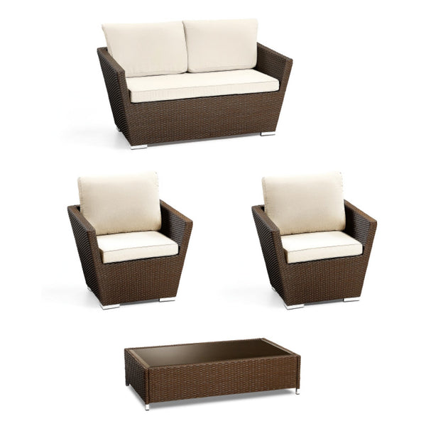 Set Salotto da Giardino 2 Poltrone Tavolino Divano in Polyrattan Adila Noce prezzo
