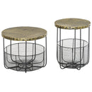 Set 2 Tavolini da Giardino in Metallo con Ceste Nero e Bronzo