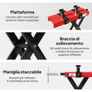 Cavalletto Alzamoto a Forbice Capacità 500kg Dimensioni Compatte con Altezza Regolabile in Acciaio Rosso   