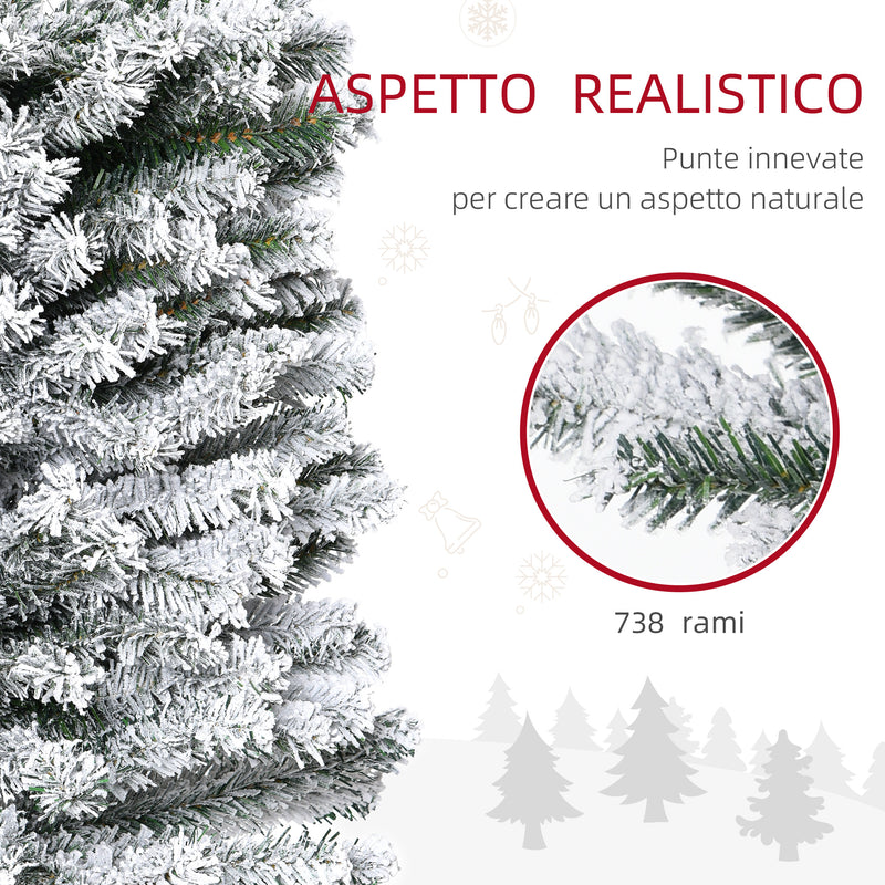 Albero di Natale Innevato Slim 180 cm 492 Rami Effetto Neve in PP e Acciaio Inox Verde  