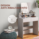 Postazione Trucco con Specchio 75x38x135 cm con 2 Cassetti e 3 Scomparti Salvaspazio in Pannello di Particelle e Vetro Bianco      