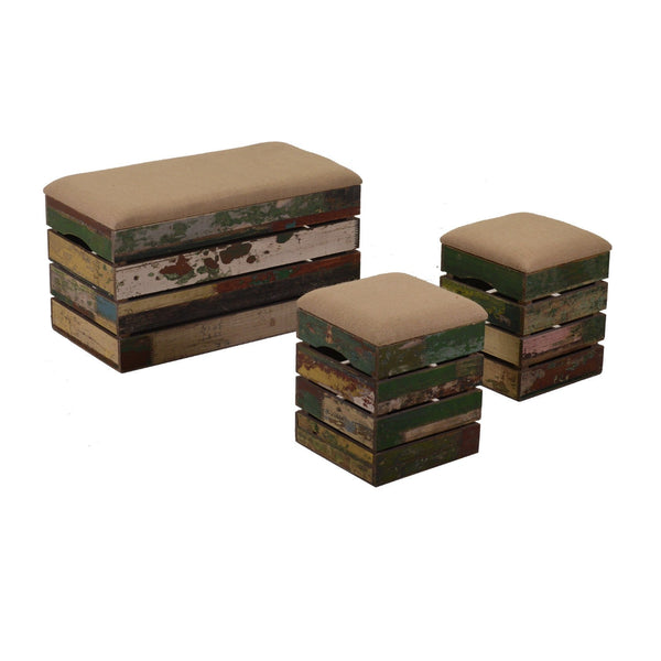 Set 3 Pouf in Legno 60x30H30cm Old Style online