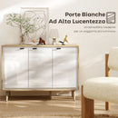 Credenza Moderna 107x35x77 cm a 3 Ante con Ripiano Regolabile Bianco Lucido e Rovere      