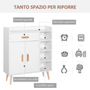 Madia Mobiletto Soggiorno con Piedi in Legno di Pino Bianco 80x29.5x96 cm 