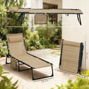 Sdraio da Giardino Pieghevole 185x58x30 cm con Schienale Reclinabile su 5 Posizioni e Cuscino in Tessuto a Rete e Acciaio Beige      