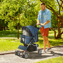 Passeggino per Cani Pieghevole 75x45x97 cm Peso Max 10 kg con Cestino e Portabicchiere Blu Scuro 