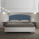 Letto Matrimoniale con Rete e Contenitore Alzata Comoda Struttura Bianco Frassico e Testata in Microfibra Antilia Blu Varie Misure