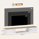 Mobile TV Sospeso Fino a 65" 140x24x20 cm con 2 Cassetti Armadietto Luci LED RGB e Prese di Corrente Bianco e Color Legno      
