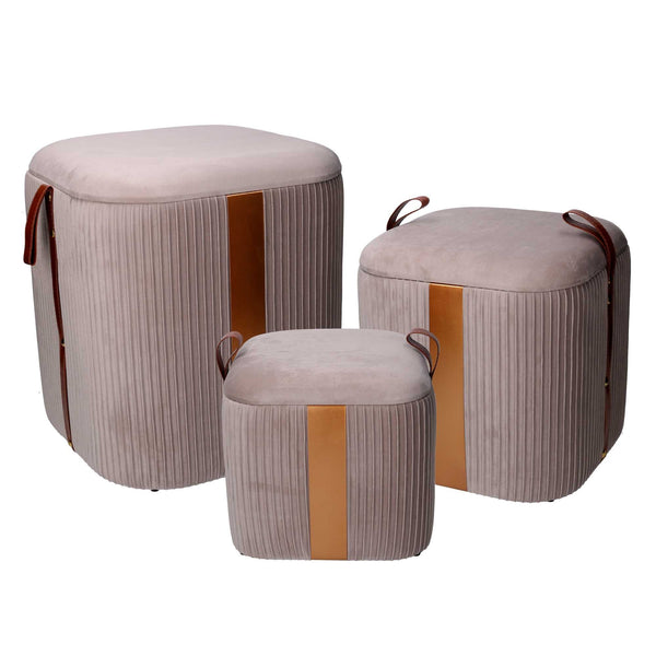 online Set  3 Pouf Contenitore in Tessuto Velluto Grigio