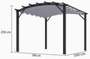 Pergola da Giardino 3,4x3,3x2,4 m in Alluminio con Telo di Copertura 140g/mq Grigio