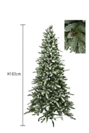 Albero di Natale Artificiale H183 cm Abete Slim con Neve 825 Tips Verde