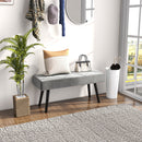 Panca Imbottita Fondoletto 100x36x45 cm in Tessuto Effetto Velluto e Acciaio Grigio