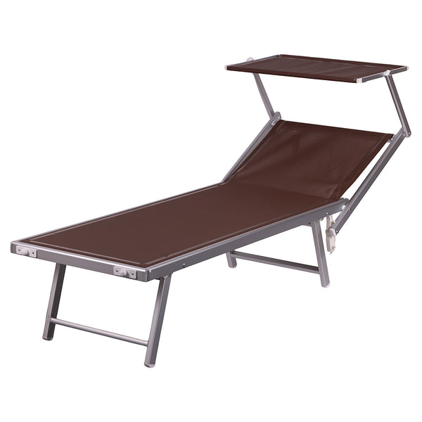 sconto Lettino Mare con Parasole Richiudibile 181x71,5x38,5 cm in Alluminio PVC e Poliestere Marrone Riccione