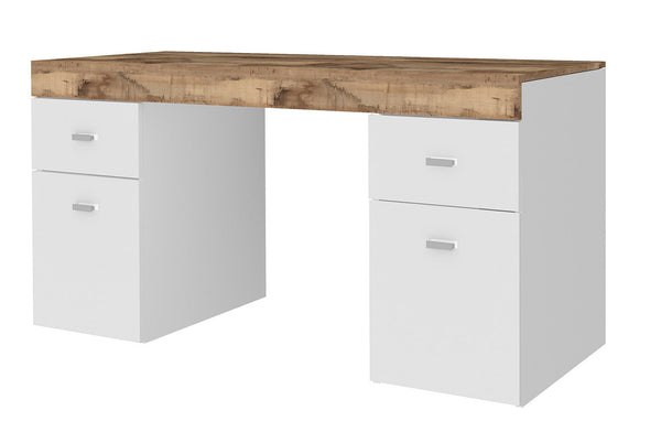 online Scrivania 2 Ante 2 Cassetti 130x60x75 cm Sliding Bianco Lucido e Acero Pereira