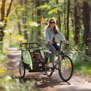 Rimorchio Bici per Bambini e Passeggino 2 in 1 con Cintura Tasche e Bandierina Verde      