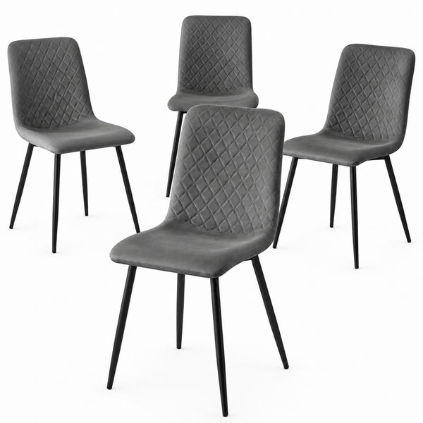 online Set 4 Sedie Piedi Neri e Seduta Ergonomica con Rivestimento in Velluto Grigio