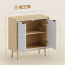 Credenza Moderna 72x35x77 cm a 2 Ante con Ripiano Regolabile Bianco Lucido e Rovere      