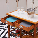 Carrello da Cucina Multiuso in Legno di Pino con 4 Ruote e Cassetti Marrone Chiaro 74x37x75 cm