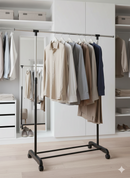 Stender Porta Abiti Estensibile in Acciaio con Ruote 125x170x42 cm Fadi Nero e Acciaio