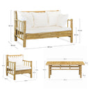 Set Salotto da Giardino Divano 2 Poltrone e Tavolino con cuscini in Bambù Yasmin