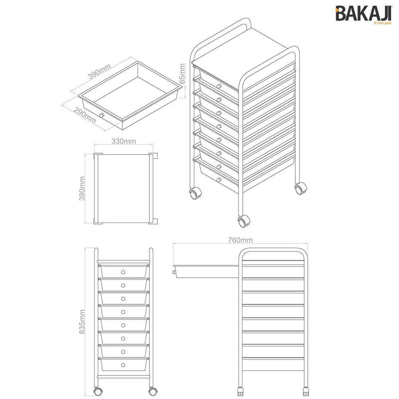 Carrello Cassettiera Multiuso Acciaio Casa Ufficio Estetista 8 Cassetti Colorati