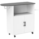 Mobile Asse da Stiro 125x43.5x102.5 cm con Armadietto a 2 Ante e Spazio Aperto Bianco      