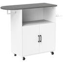 Mobile Asse da Stiro 125x43.5x102.5 cm con Armadietto a 2 Ante e Spazio Aperto Bianco      