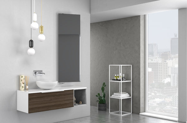 Mobile Bagno Sospeso 135 cm Lavabo e Specchio TFT Mactan Destra Bianco Noce e Grigio online