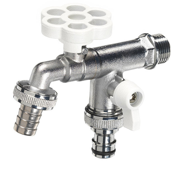 acquista Rubinetto a Sfera Doppio per Fontana da Giardino con Fiore e Leva Colorate Belfer RUB/030 Bianco