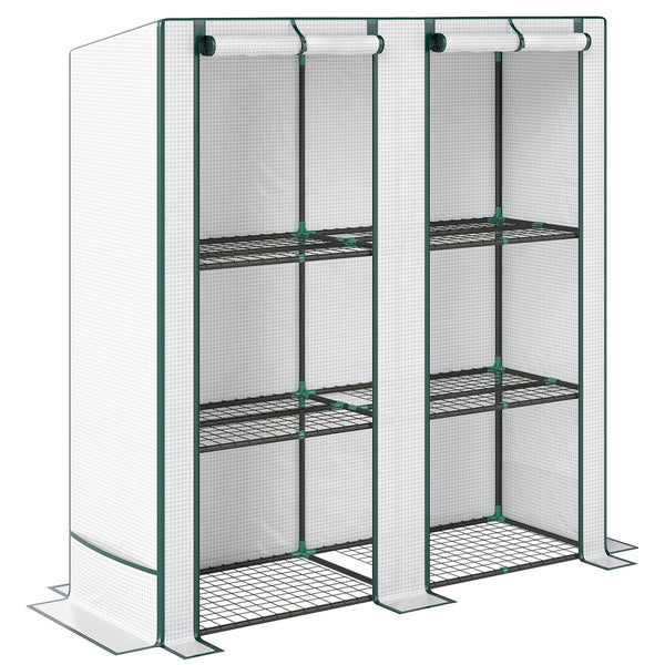 Serra da Giardino 144x48x142-152 cm con 2 Porte Avvolgibili 3 Ripiani e Tasche Laterali in PE Bianco e Verde acquista