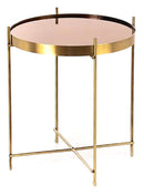 Tavolino da Giardino Ø38x43 cm in Metallo Top in Vetro Ottone Lucido